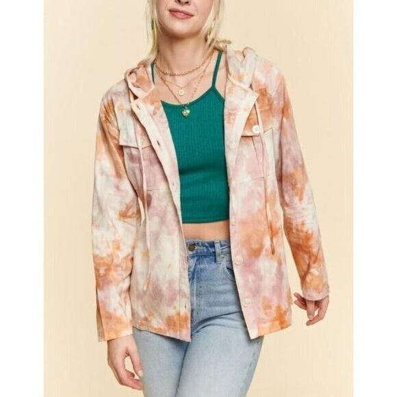 Earthbound Jacket Womens Medium Orange Tie Dye Enlightenment Utility Yoga Hippie - Picture 1 of 7